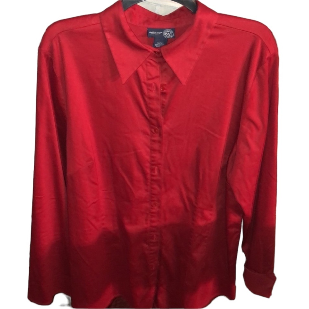 Venezia Jeans  size 14-16 Red button down shirt  dark cranberry shade NWOT